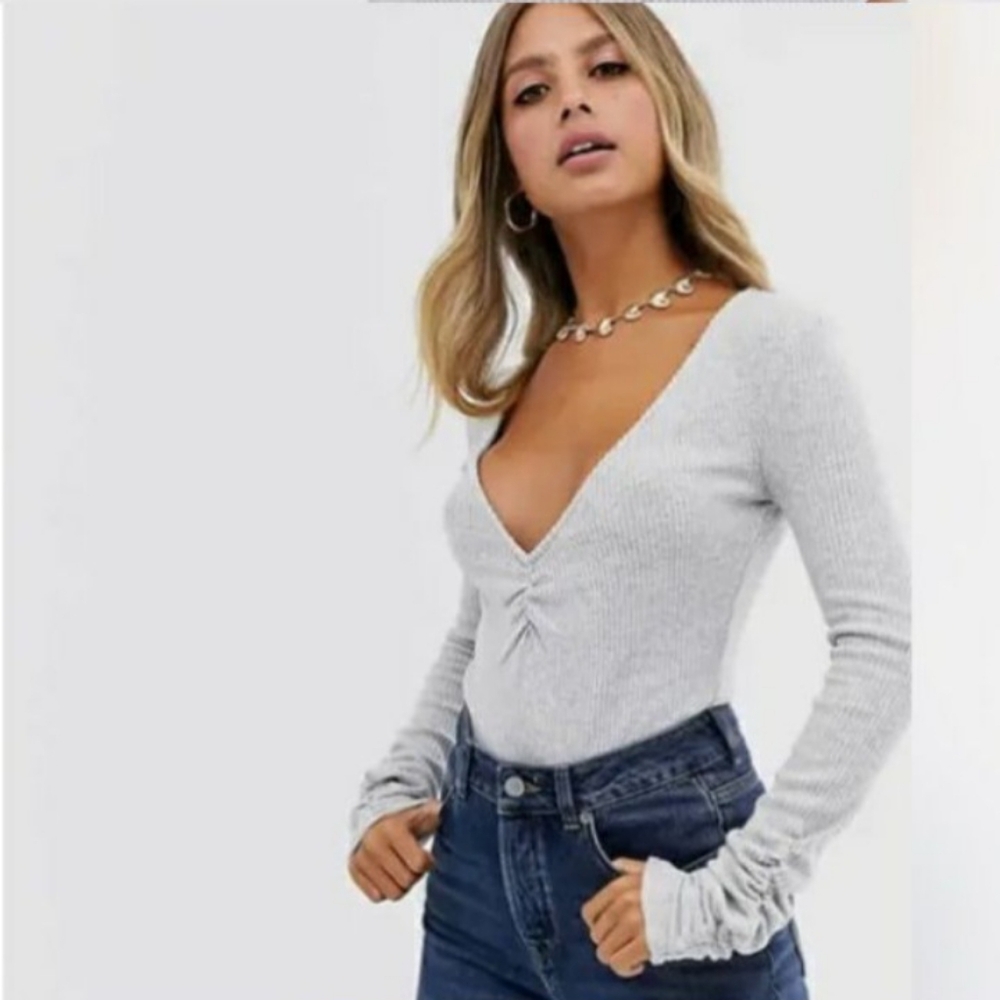 New Intimately Free People Women's Large Cozy Up To Me Soft Grey Bodysuit NWT